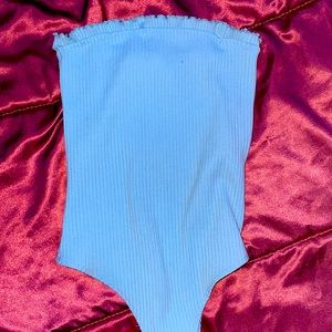 Blue Strapless ruffled bodysuit